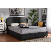 Baxton Studio Larese-Charcoal Grey-King Larese Dark Grey Fabric Upholstered 2-Drawer King Size Platform Storage Bed